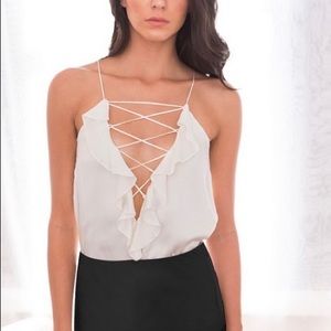 NWT CAMI NYC White Ruffle Charlie Top